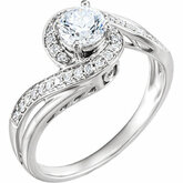 652075 / 14Kt White / 4Mm Center Semi-Mount Engagement Ring / 1/10 Ctw Diamond Semi-Mount Engagement Ring