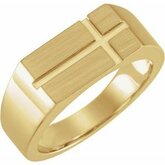 None / Sterling Silver / Polished / Mens Sideways Cross Signet Ring