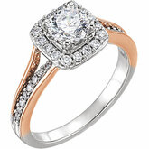 652107 / 14Kt Rose/White / 5.8Mm Center Semi-Mount Engagement Ring / 3/8 Ctw Diamond Semi-Mount Engagement Ring