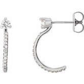 Charles & Colvard Moissanite® & Diamond Accented J-Hoop Earrings
