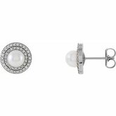Freshwater Cultured Pearl & Diamond Halo-Styled Earrings alebo neosadený