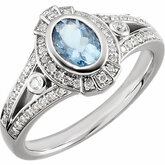 Genuine Aquamarine & Diamond Ring