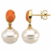 South Sea Cultured Pearl & Genuine Coral Earrings