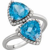 Swiss Blue Topaz & Diamond Halo-Style Bypass Ring alebo neosadený