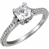 Asscher Cut Neosadený Zásnbuný prsteň & Band na Diamanty