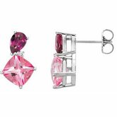 86302 / 14Kt Rose / Complete With Stone / Swarovski / Pair / Gen Baby Pink Topaz, Rhodolite Garnet And .03Ctw Diamond Earrings With Backs