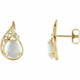 Opal Cabochon & Diamantové Náušnice