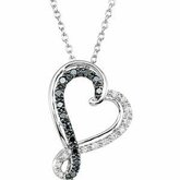 1/5CT spolu Black & White Diamond Heart45cm (18inch)náhrdelník