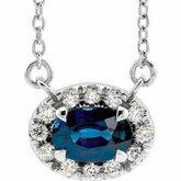 None / Necklace / Set / Sterling Silver / Created Blue Sapphire / 6X4 Mm / 16 In / Polished / Chatham Lab-Created Blue Sapphire And 1/10 Ctw Diamond Necklace