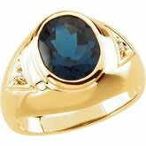 Gents Genuine London Blue Topaz & Diamond Ring