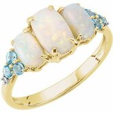 Genuine Opal, Swiss Blue Topaz & Diamond Ring