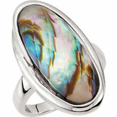 Genuine Abalone Doublet with White Quartz Checkerboard Top Ring