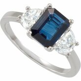 Genuine Blue Sapphire & Half Moon Diamond Ring