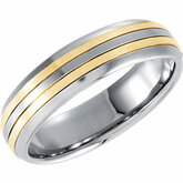5.5mm Stainless Steel Domed Band with 18kt Yellow Inlay