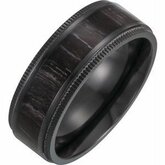 Black Titanium Coin Edge Comfort Fit Band with Oak Wood Inlay
