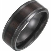 Black Titanium Beveled Edge Comfort Fit Band with Golden Pineapple Wood Inlay